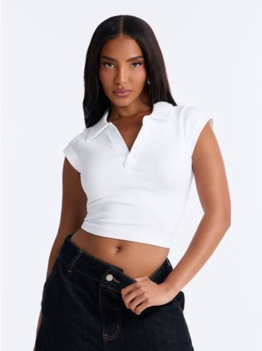 Fashion Nova White Camila Cap Sleeve Polo Top